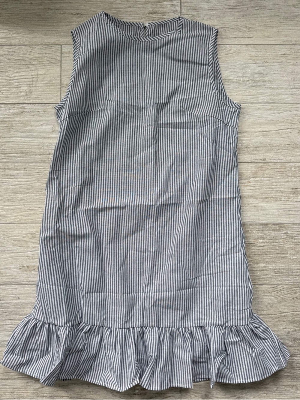NWOT Striped Sleeveless Ruffle-Hem Dress in Gray and White